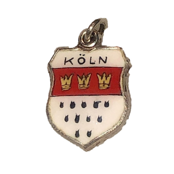 VTG 800 Silver & Enamel Köln / Koln Travel Sheild Souvenir Charm Bracelet Charm - Picture 1 of 3